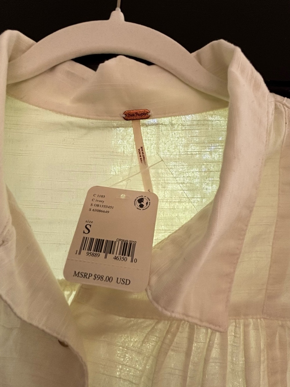 Free People Cream Button-Up Peasant Blouse - Picture 4 of 4
